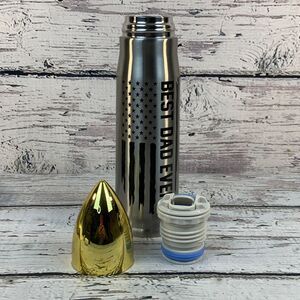 Best Dad Ever Shell Shaped Stainless Steel 17oz Tumbler American Flag Design NIB